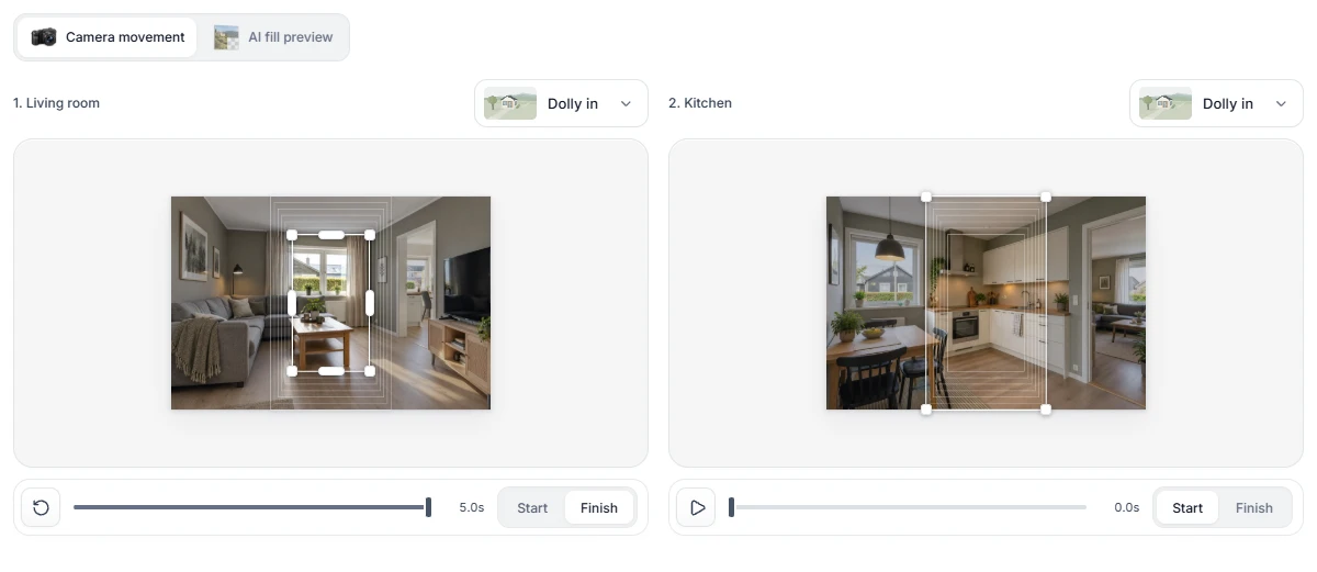 Actual ListingRush component for ChatGPT with scene camera previews and native Start and Finish controls